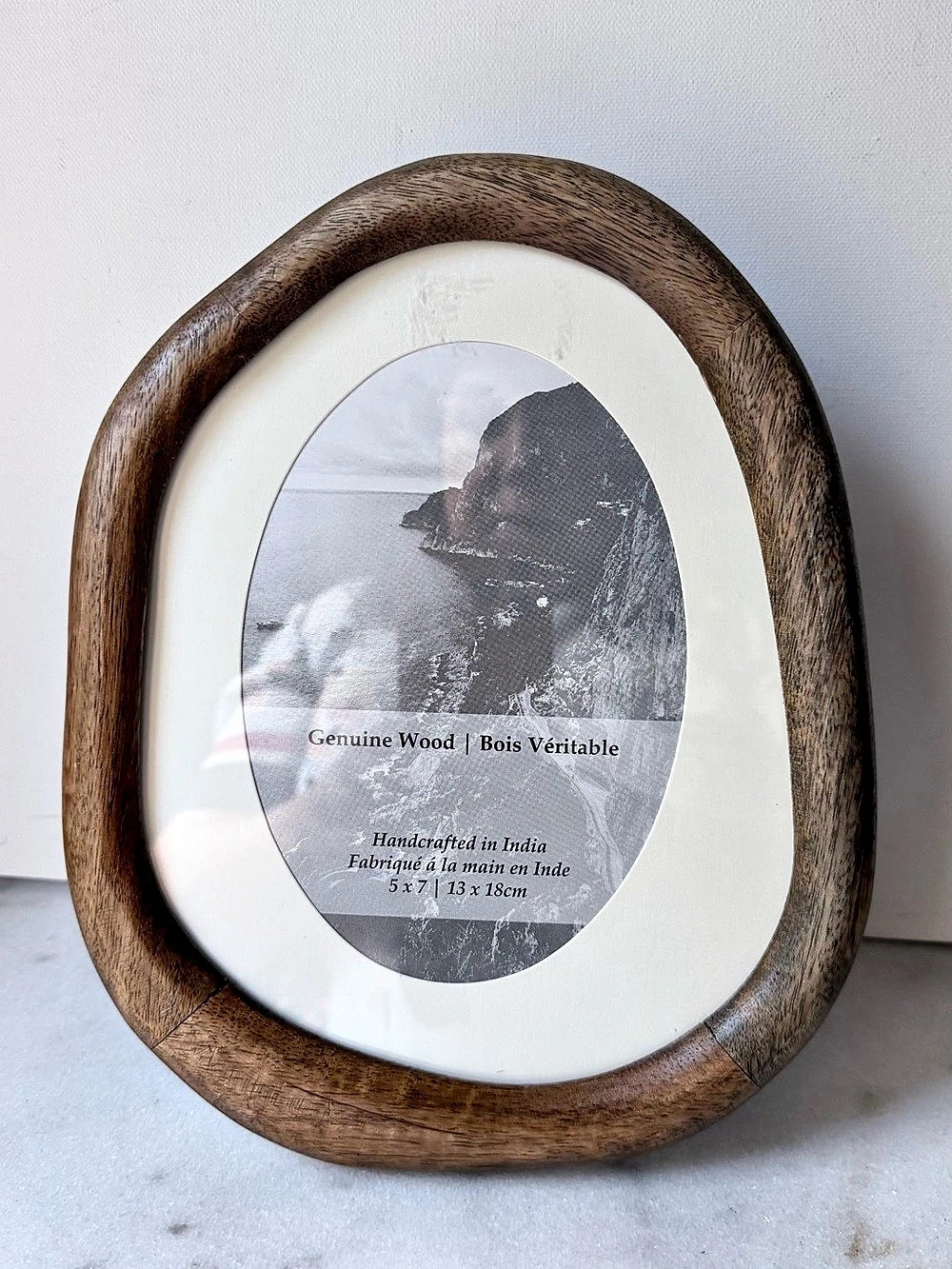 Handcrafted Organic Pebble Shaped Genuine Wood Picture Frame - 5x7
